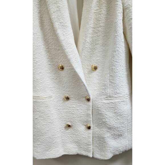ZARA White Bouclé Double Breasted Blazer Gold Buttons Textured Jacket Women’s S - Picture 6 of 16
